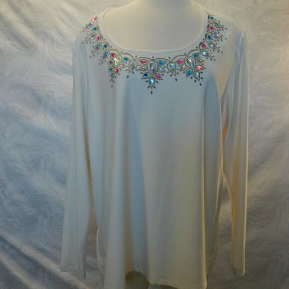 Bob Makie Cream soft embroidered Sweater Long Sleeve XL - Picture 1 of 13